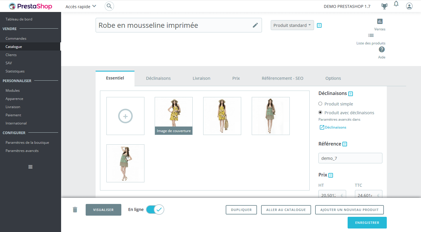 prestashop back-office version 1.7
