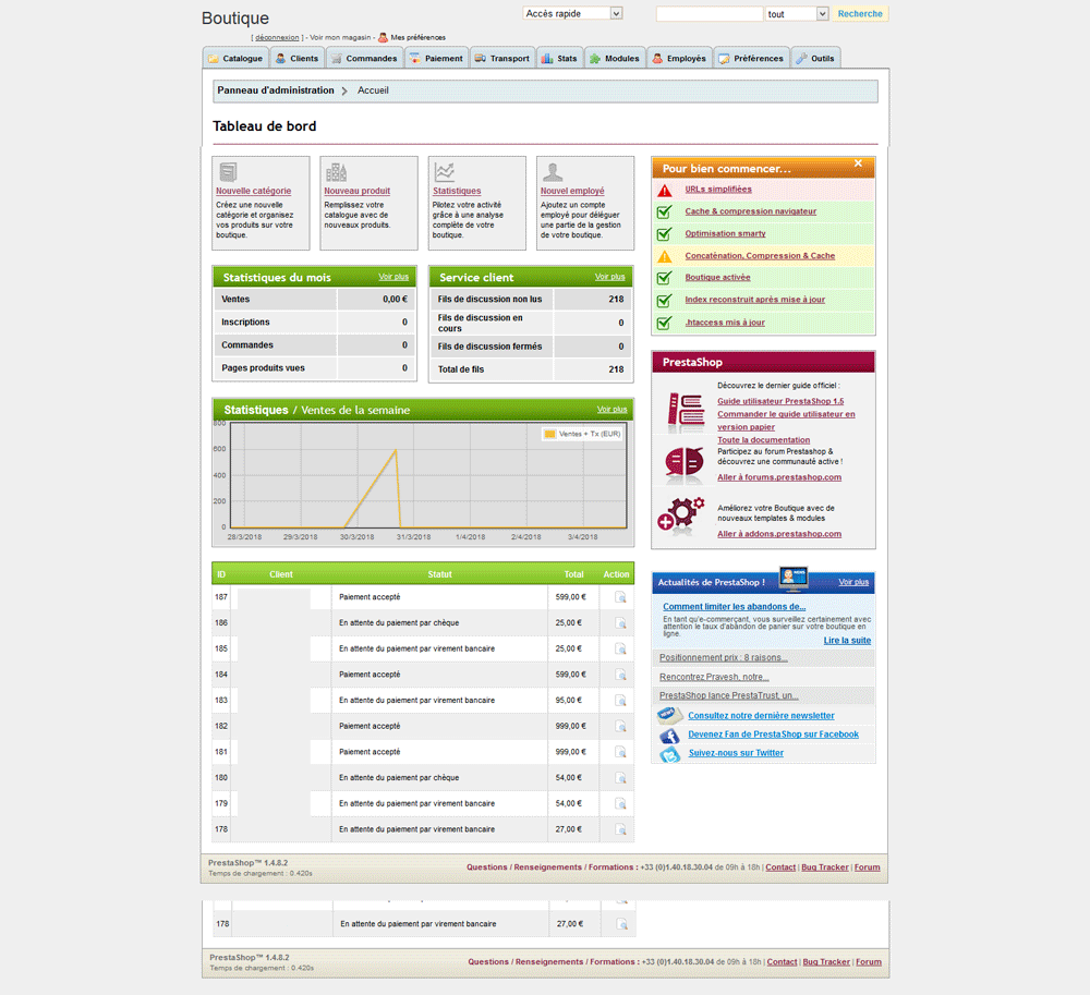 migration prestashop screenshot version 1.3 1.4